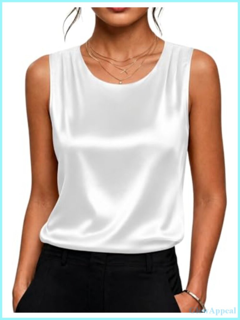Satin Tank Top Pleated Sleeveless Dressy Casual Blouse